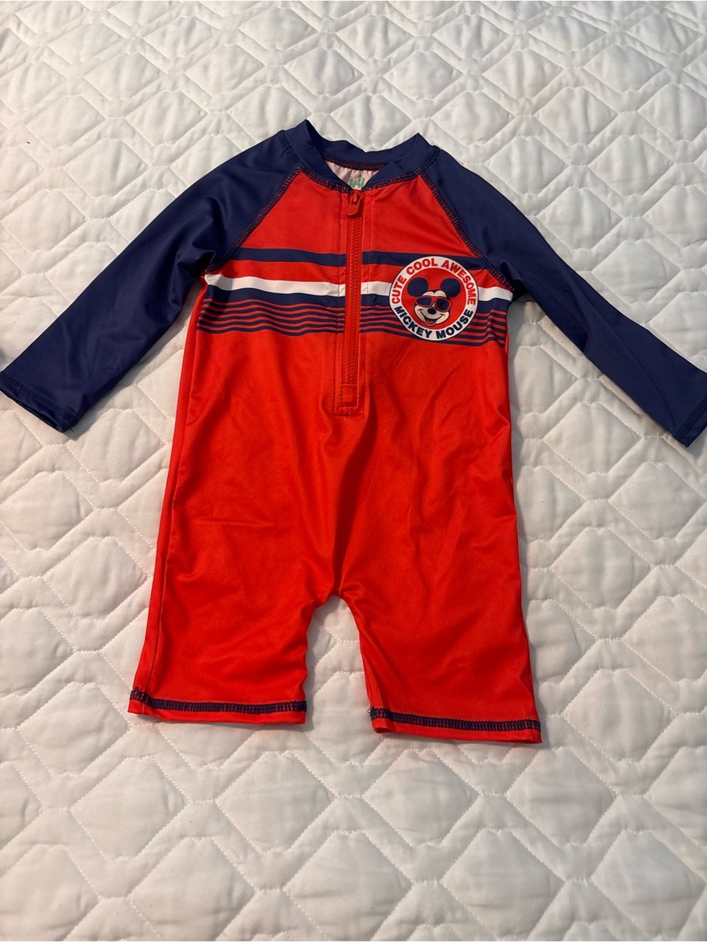 Disney Mickey Mouse Red and Navy Long-Sleeve One-Piece Swim Suit Rash guard